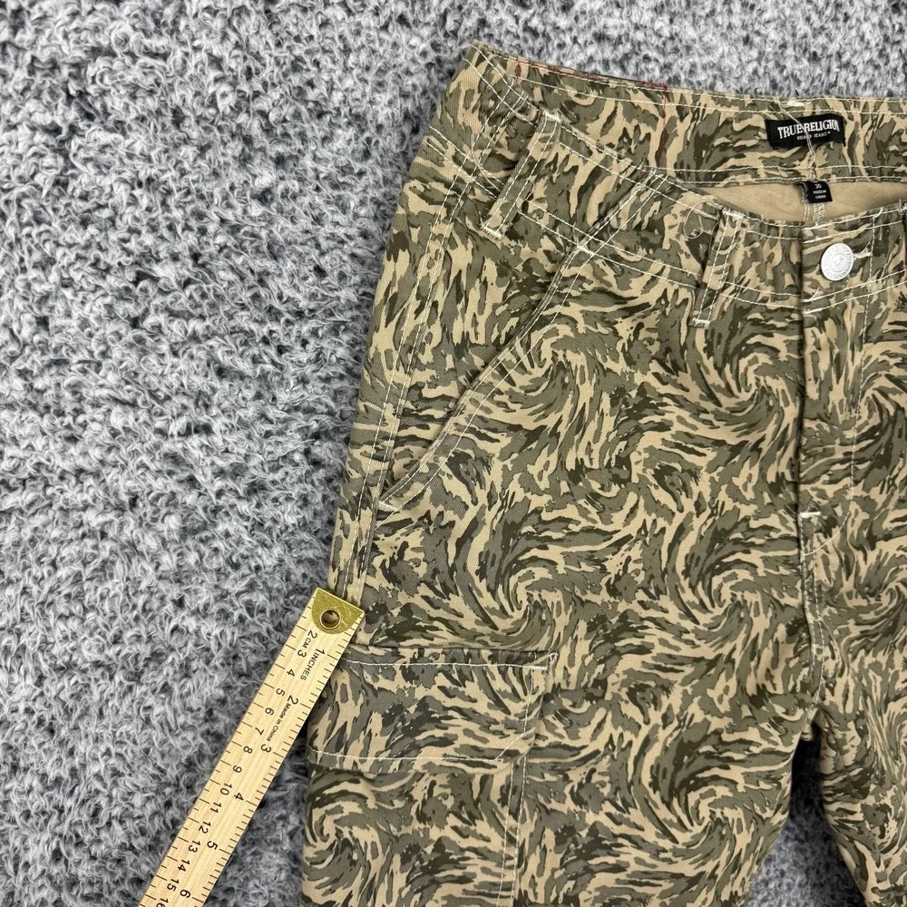 True Religion Pants Mens 30x32 Green Camo Cargo Canvas Flap Pockets Streetwear